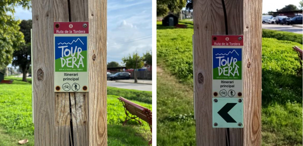 Foto: Tourdera. Reposició de plaques de seguiment desaparegudes a Palafolls.