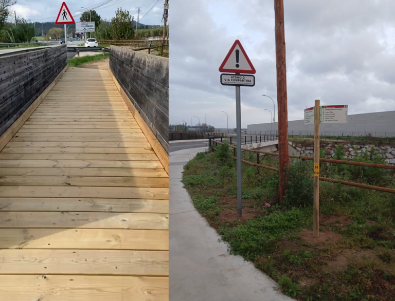 Actuacions a Tordera: millora de passera (dreta) i millora de la senyalització (dreta)